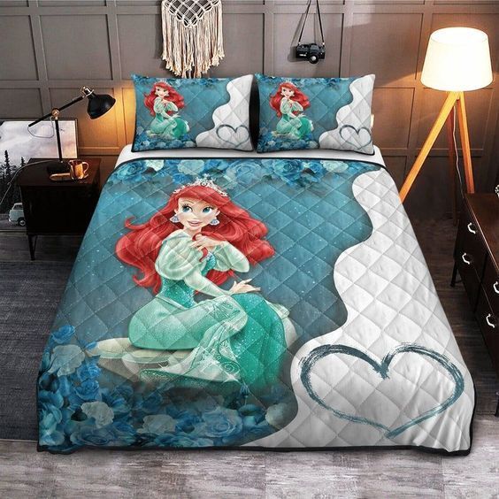 Little Mermaid Bedding Set DN Princess Ariel And Blue Roses Duvet Covers Blue Unique Gift