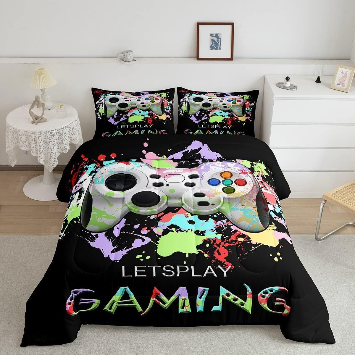 Game Bedding Set Let's Play Gaming Console Duvet Covers Colorful Unique Gift