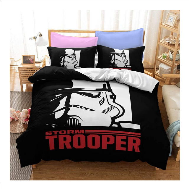 SW Bedding Set SW Stormtrooper Face Graphic Duvet Covers Black White Unique Gift