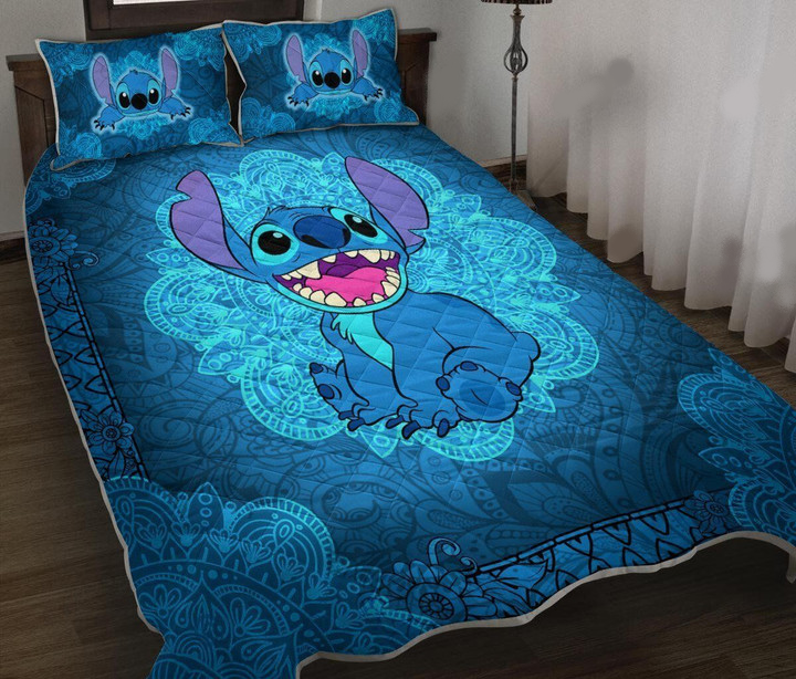 Lilo And Stitch Bedding Set Stitch Graphic Mandala Pattern Duvet Covers Blue Unique Gift