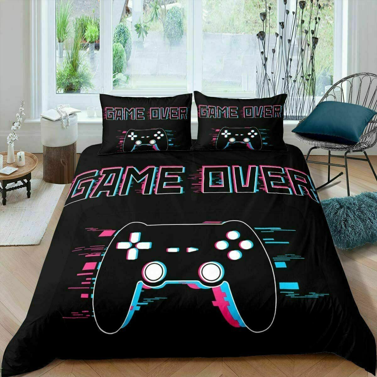 Game Bedding Set Game Over Console Controller Duvet Covers Black Unique Gift