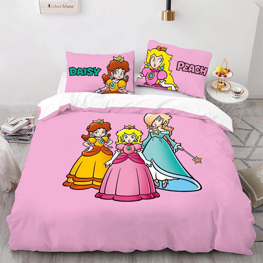 Mario Bedding Set Daisy Peach Rosalina Princesses Duvet Covers Pink Unique Gift