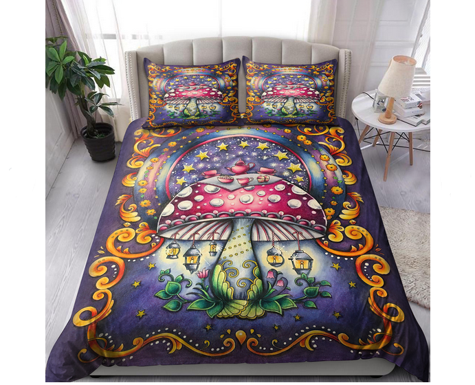 Hippie Bedding Set Magical Hippie Mushroom Flowers Stars Duvet Covers Colorful Unique Gift