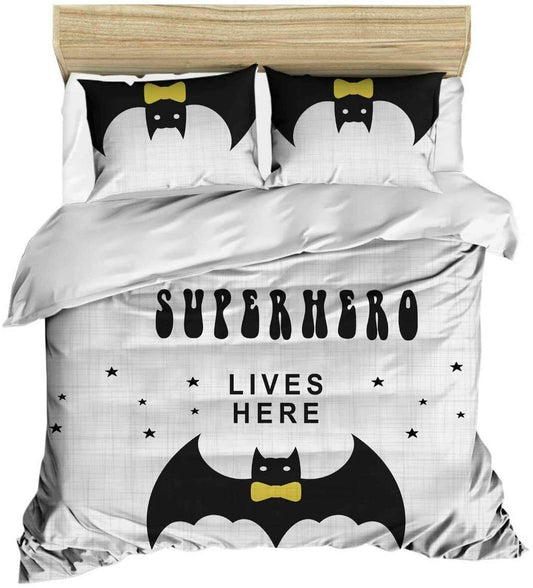 Batman Bedding Set DC Superhero Lives Here Duvet Covers Black White Unique Gift