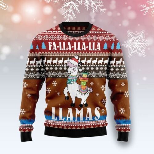 Llama Sweatshirt Fa La La Llamas Merry Christmas Sweatshirt Red Unisex