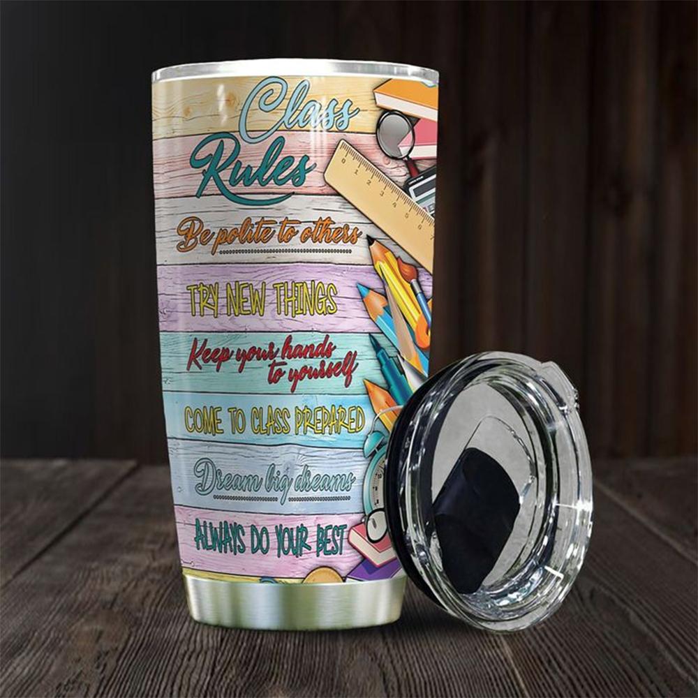 Teacher Tumbler 20 Oz Chaos Rules Be Polite To Other Try New Thing Tumbler Cup 20 Oz