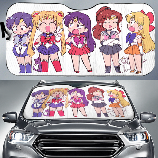 Sailor Moon Car Sun Shade Sailor Moon Team Chibi Cute Windshield Sun Shade