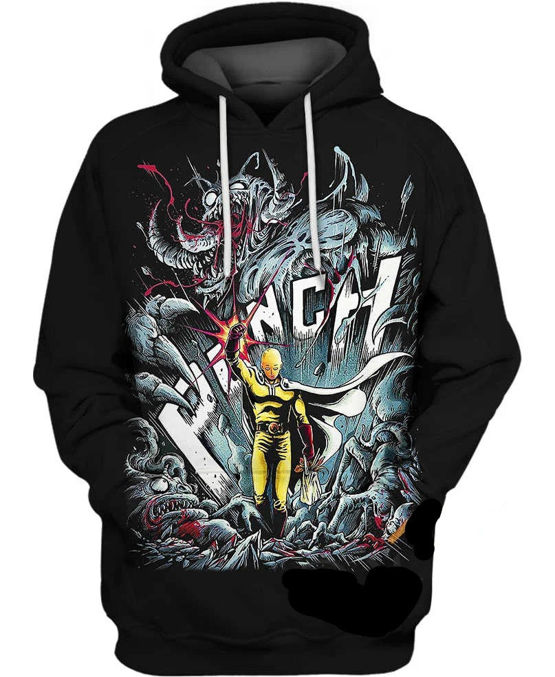 One Punch Man Hoodie Saitama One Punch Man Hits Monster Hoodie Black Unisex