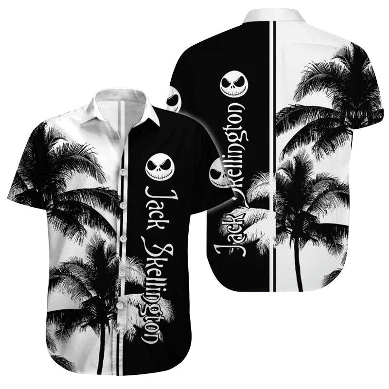 TNBC Hawaii Shirt Jack Skellington Palm Tree Aloha Shirt White Black Unisex