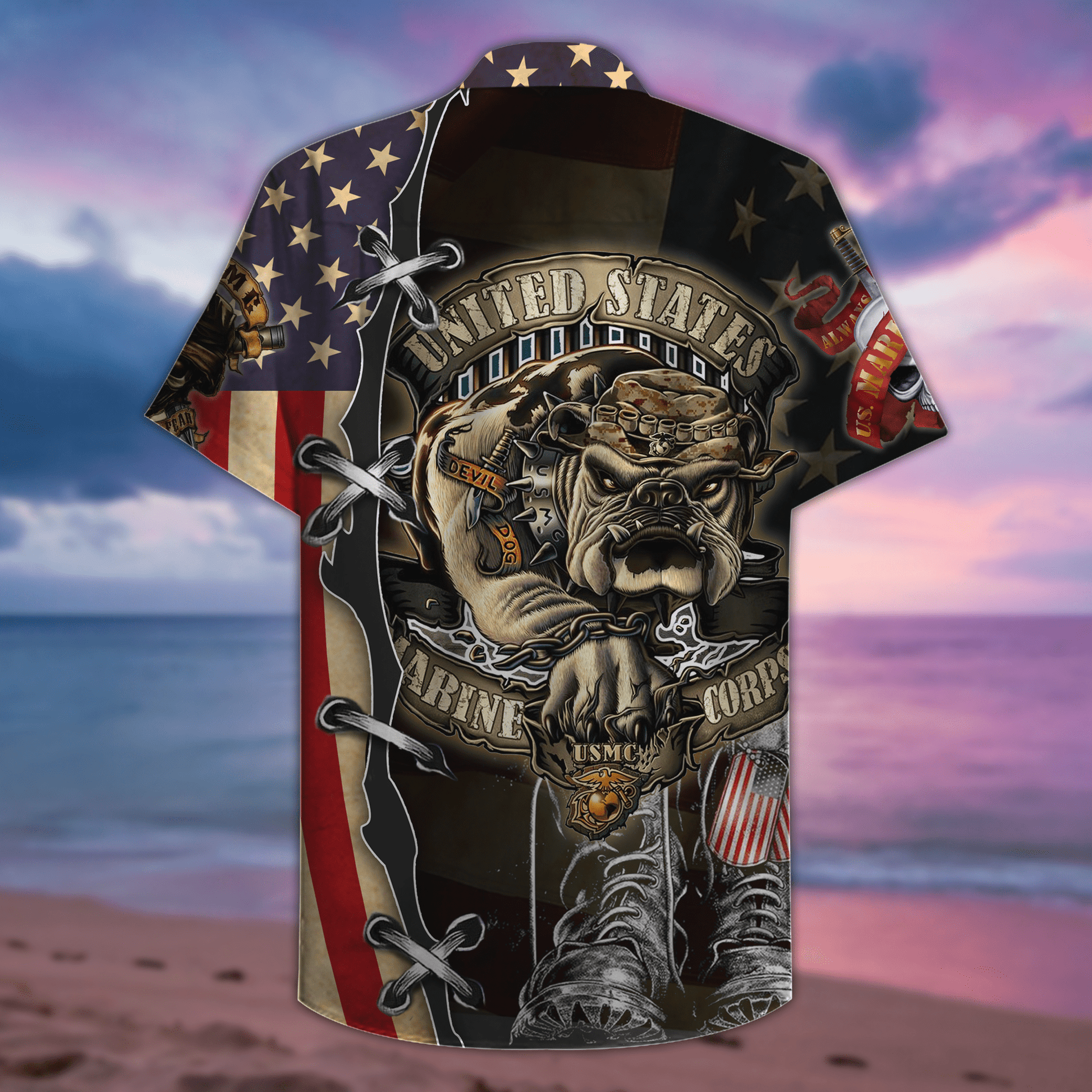Unifinz Veteran Hawaii Shirt Military Shirt Proud United States Marine Corps Bull Dog Hawaiian Shirt Veteran Aloha Shirts 2023