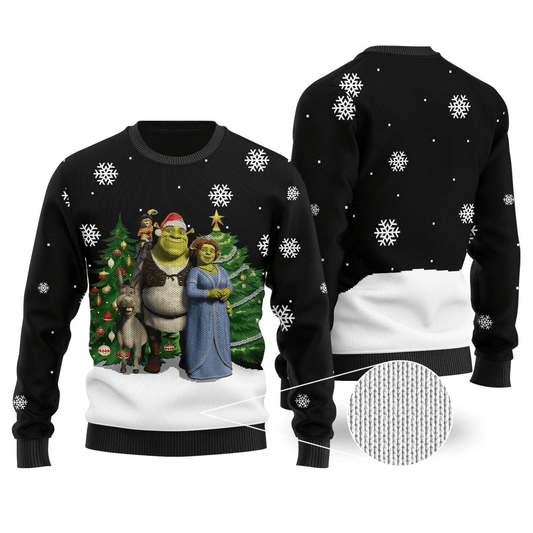 Shrek Sweatshirt Shrek Characters Graphic Christmas Sweatshirt Black Unisex