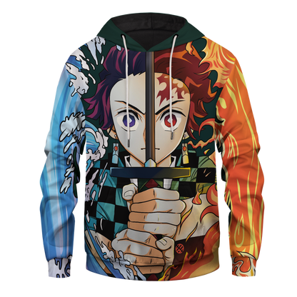 Unifinz Demon Slayer Hoodie Tanjiro Kamado Water Fire Kimetsu No Yaiba Logo Hoodie Demon Slayer Apparel 2022