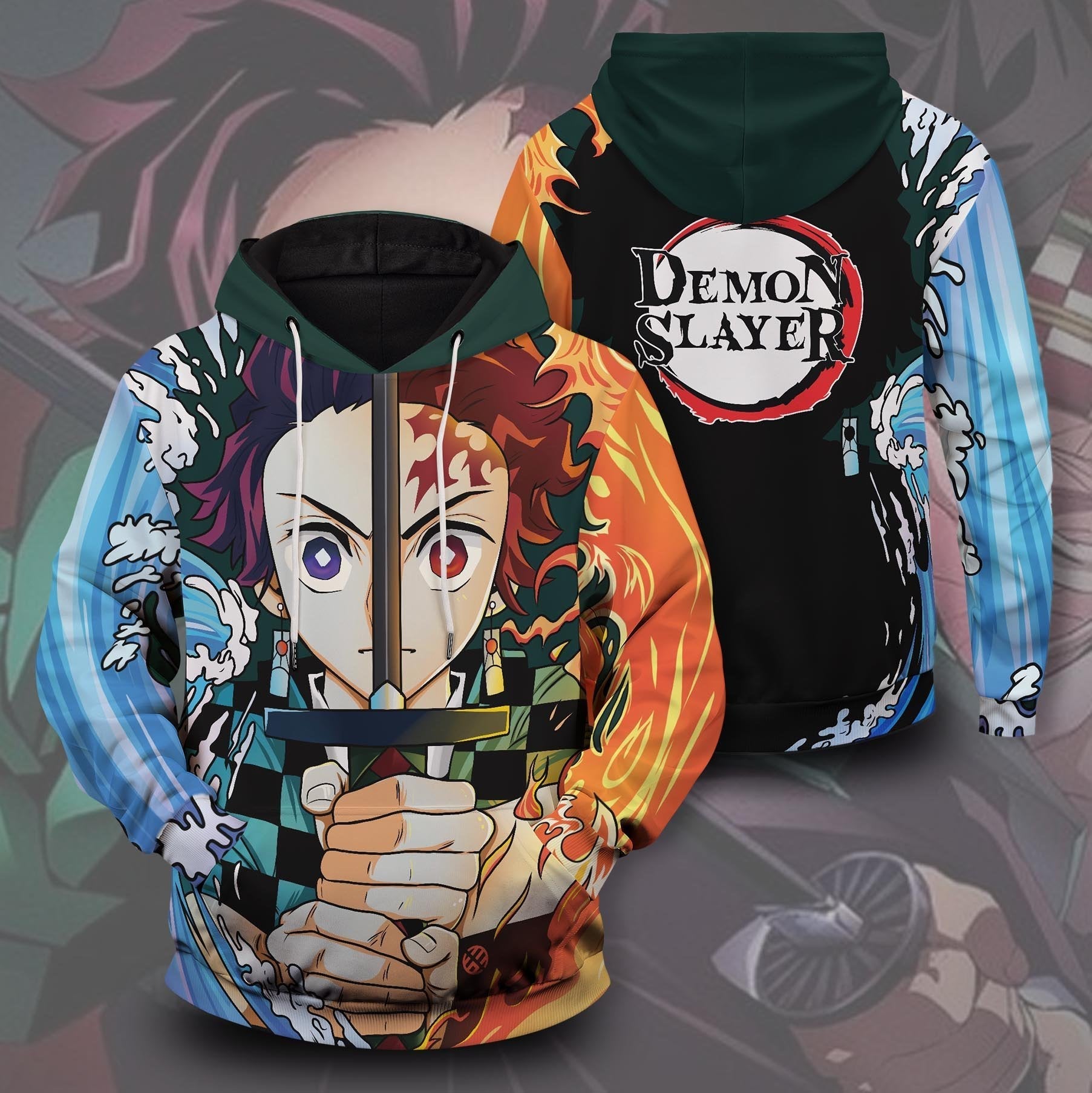 Unifinz Demon Slayer Hoodie Tanjiro Kamado Water Fire Kimetsu No Yaiba Logo Hoodie Demon Slayer Apparel 2022