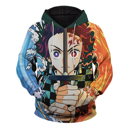 Unifinz Demon Slayer Hoodie Tanjiro Kamado Water Fire Kimetsu No Yaiba Logo Hoodie Demon Slayer Apparel 2022