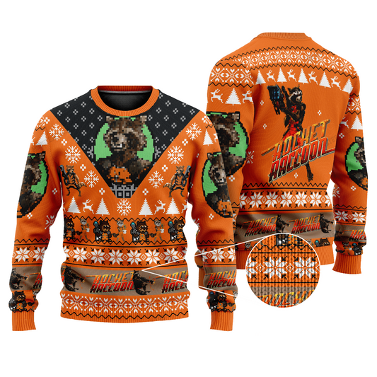 Guardian Of the Galaxy Sweatshirt MV Rocket Raccoon Pattern Sweatshirt Orange Unisex