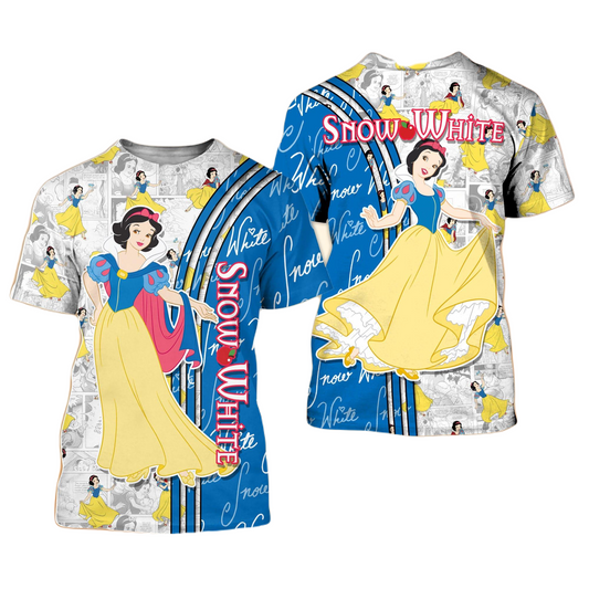 Snow White T-shirt Snow White Comic Book Patterns T-shirt Blue White Unisex