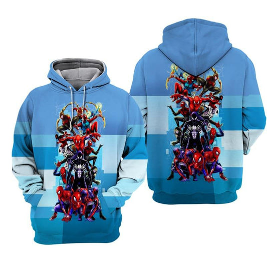 Spiderman Hoodie MV Spiderman All Dimensions Graphic T-shirt Blue Unisex