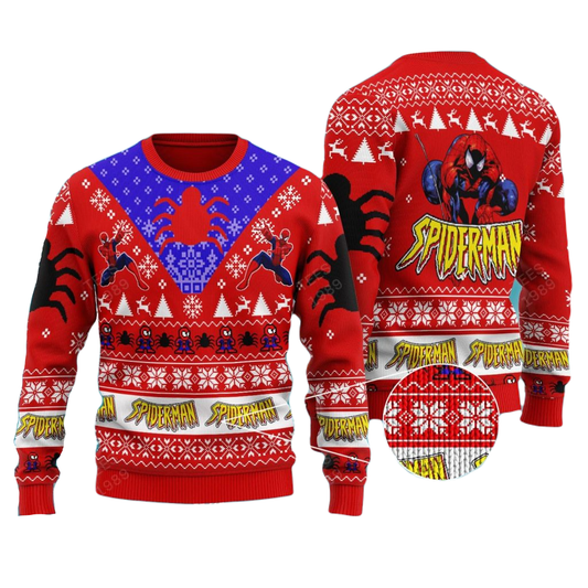 Spiderman Sweatshirt Spiderman Fighting Poses Christmas Pattern Sweatshirt Red Blue Unisex