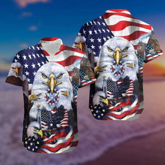 Unifinz Patriot Hawaii Shirt 4th Of July Eagle Star Honour Hawaiian Shirt Adult Unisex Full Print 2022