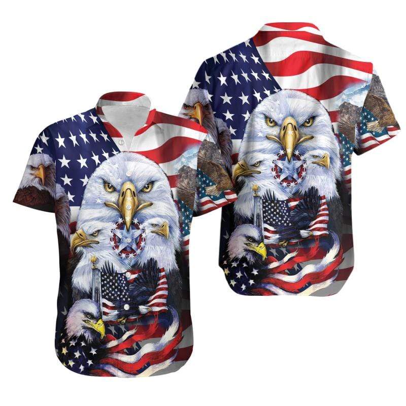 Unifinz Patriot Hawaii Shirt 4th Of July Eagle Star Honour Hawaiian Shirt Adult Unisex Full Print 2022