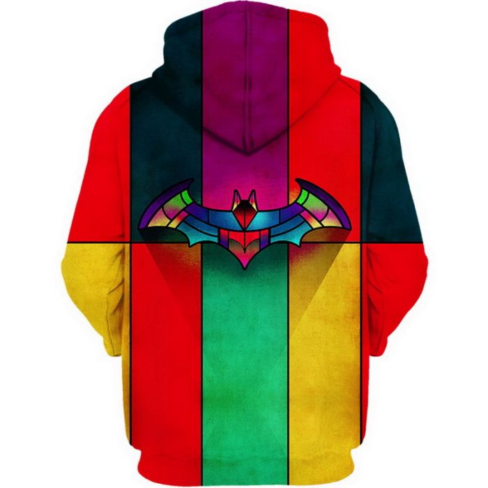 Batman Hoodie DC Stained Glass Batman Symbol Hoodie Colorful Unisex