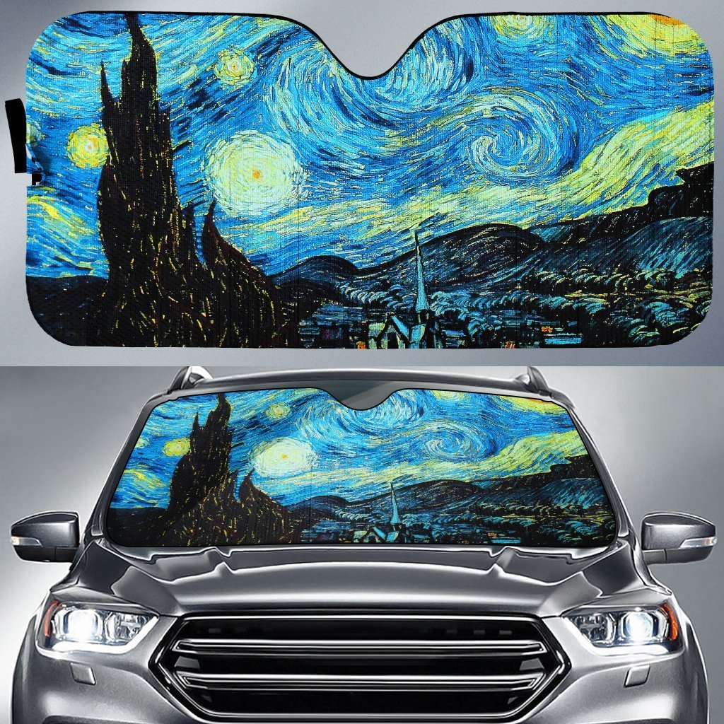  Art Starry Night Car Sun Shade Starry Night Art Painting Auto Sun Shade