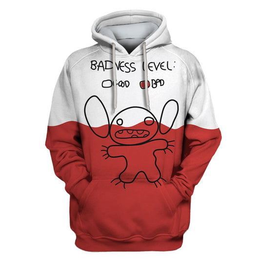 DN Hoodie Stitch Hoodie Stitch Badness Level Drawing White Red Hoodie