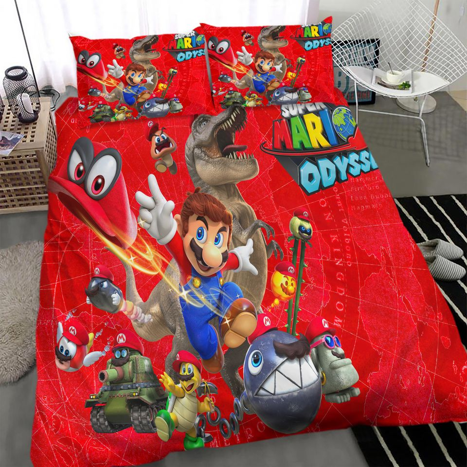 Mario Bedding Set Super Mario Odyssey Graphic Duvet Covers Red Unique Gift