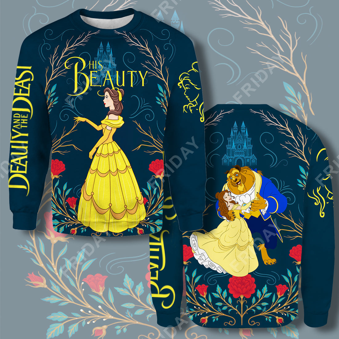 Unifinz DN T-shirt Beauty & The Beast His Beauty Couple 3D Print T-shirt Awesome DN Beauty & The Beast Hoodie Sweater Tank 2024