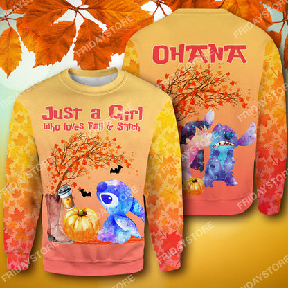 Unifinz LAS T-shirt Just A Girl Who Loves Fall And Stitch T-shirt Cute High Quality DN Stitch Hoodie Sweater Tank 2024
