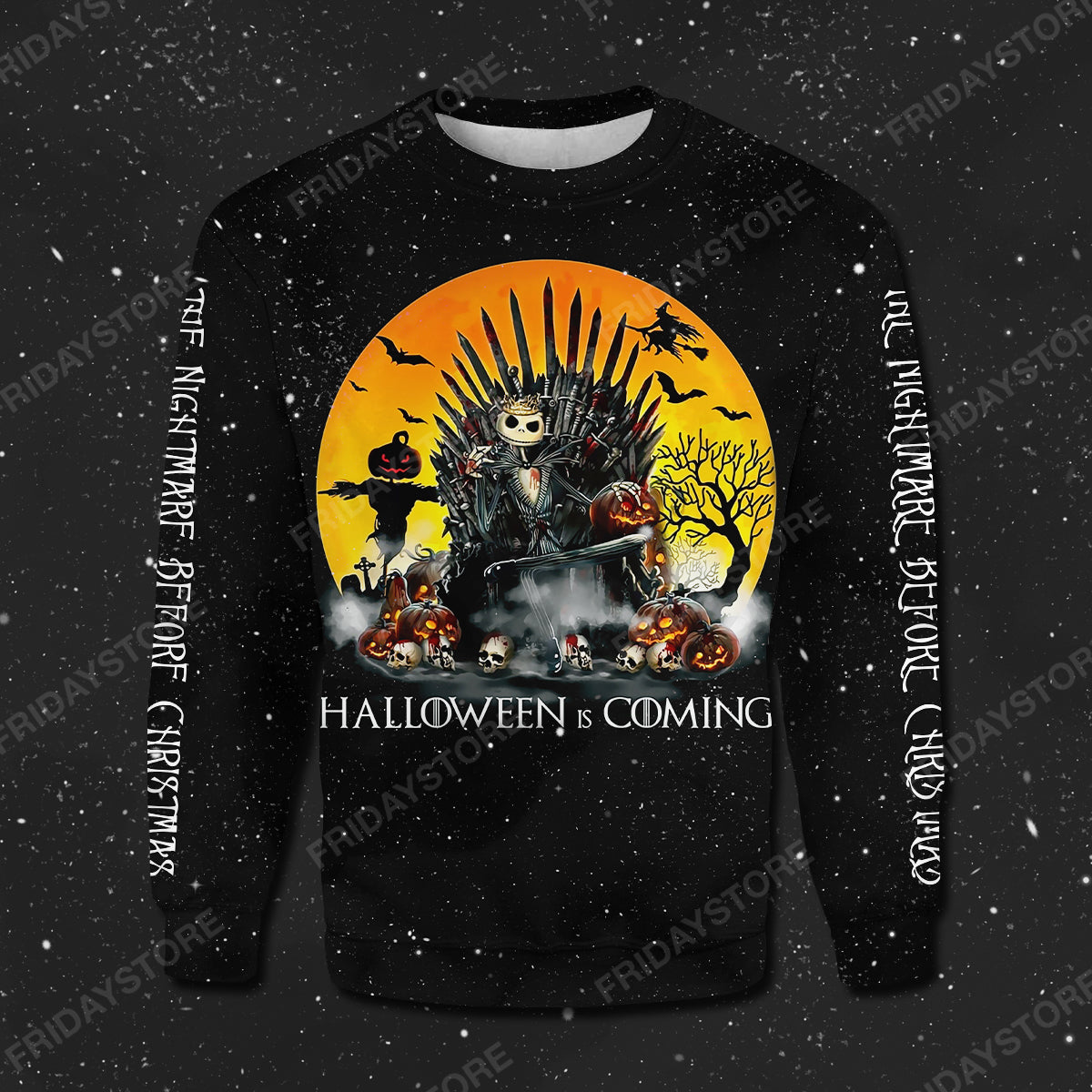 Unifinz TNBC T-shirt Jack Skellington On The Throne Halloween Is Coming T-shirt Cool Awesome TNBC Hoodie Sweater Tank 2023