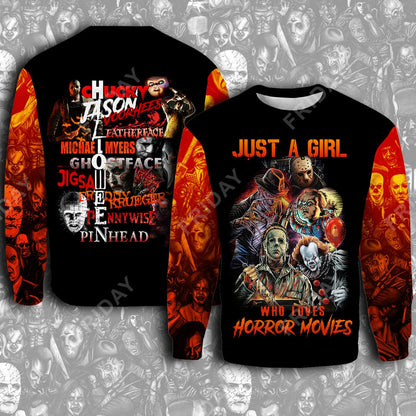 Unifinz Horror T-shirt Halloween Just A Girl Who Loves Horror Movies T-shirt High Quality Horror Hoodie Sweater Tank 2024