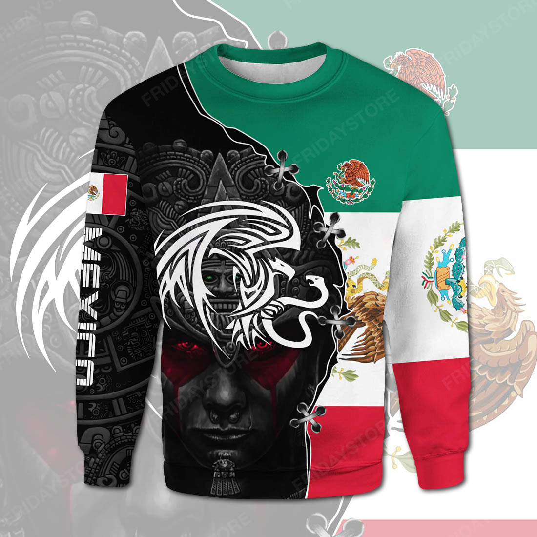 Unifinz Mexican T-shirt Mexican Flag Eagle Emblem Aztec Warrior T-shirt Mexican Hoodie Sweater Tank 2022