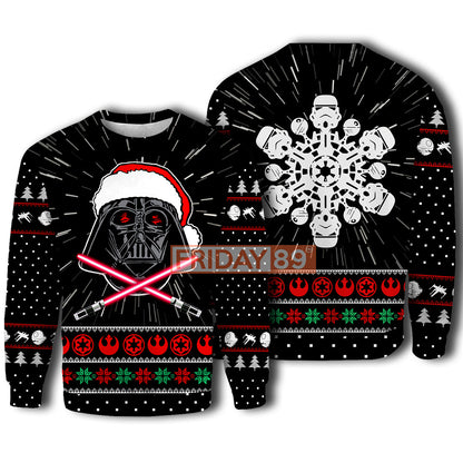 Unifinz SW T-shirt SW Santa D.Vader And Stormtrooper Christmas Snowflake T-shirt Cool SW Hoodie Sweater Tank 2023