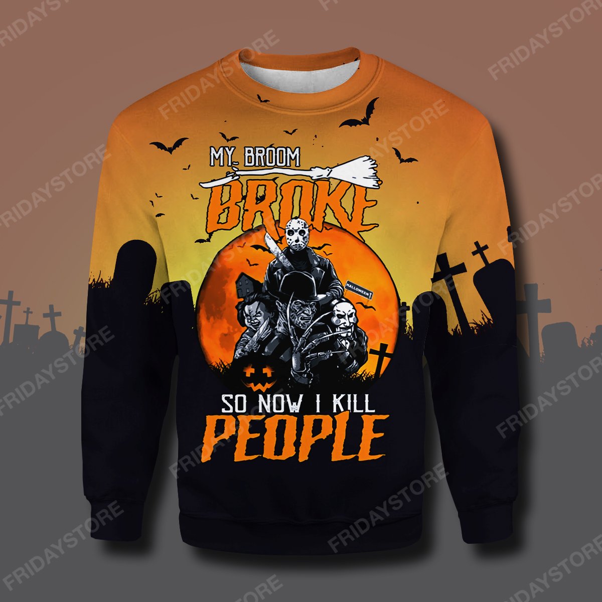 Unifinz Horror T-shirt My Broom Broke So Now I Kill People T-shirt High Quality Horror Hoodie Sweater Tank 2023