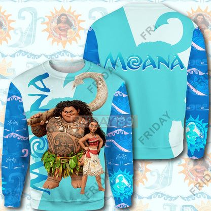 DN Moana Maui Teal Tribal Pattern 3D Print Hoodie T-shirt