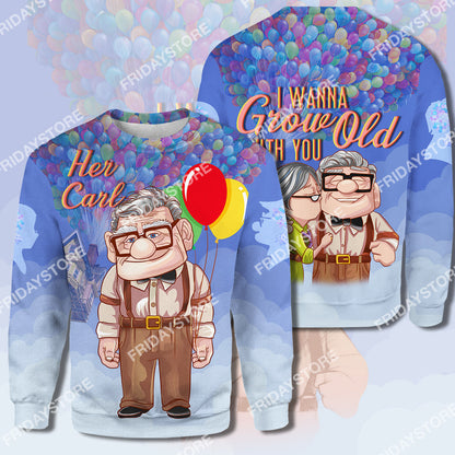 Unifinz DN Up T-shirt I Wanna Grow Old With You Up Couple Her Carl T-shirt Amazing DN Hoodie Sweater Tank 2024