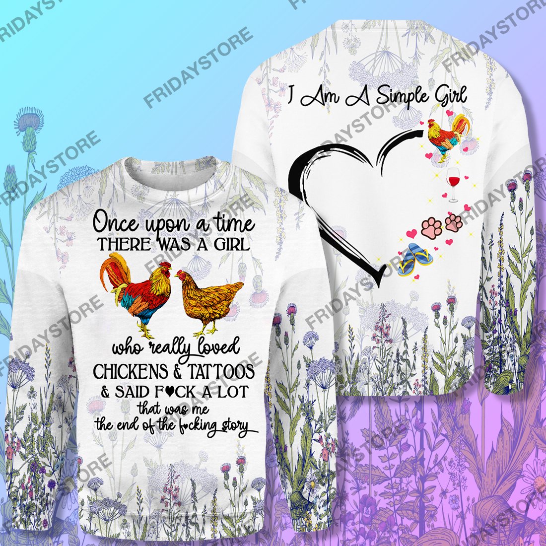 Simple Girls Who Loved Chickens And Tattoos All Over Print Hoodie T-shirt