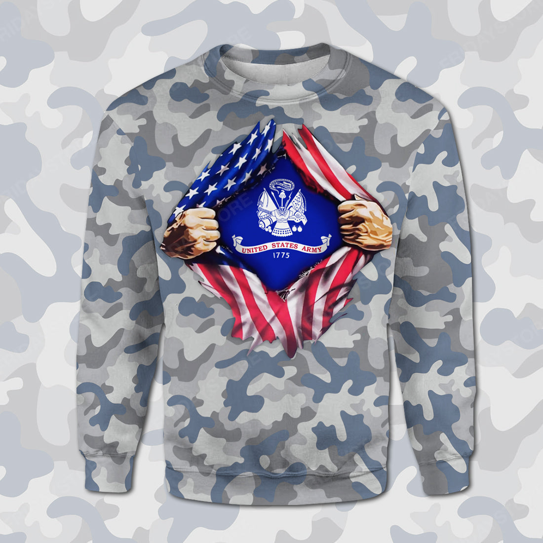 Unifinz Veteran T-shirt United States Army 1775 Blue Grey Camouflage T-shirt Veteran Hoodie Sweater Tank 2022