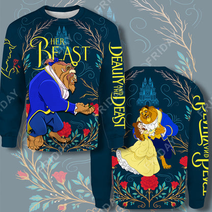 Unifinz DN T-shirt Beauty & The Beast Her Beast Couple 3D Print T-shirt Awesome DN Beauty & The Beast Hoodie Sweater Tank 2024
