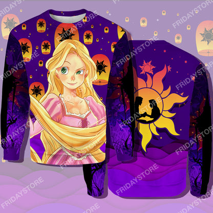 Unifinz DN Rapunzel T-shirt Princess Tangled Rapunzel Couple Silhouette T-shirt DN Tangled Apparel DN Rapunzel Hoodie Sweater Tank 2024