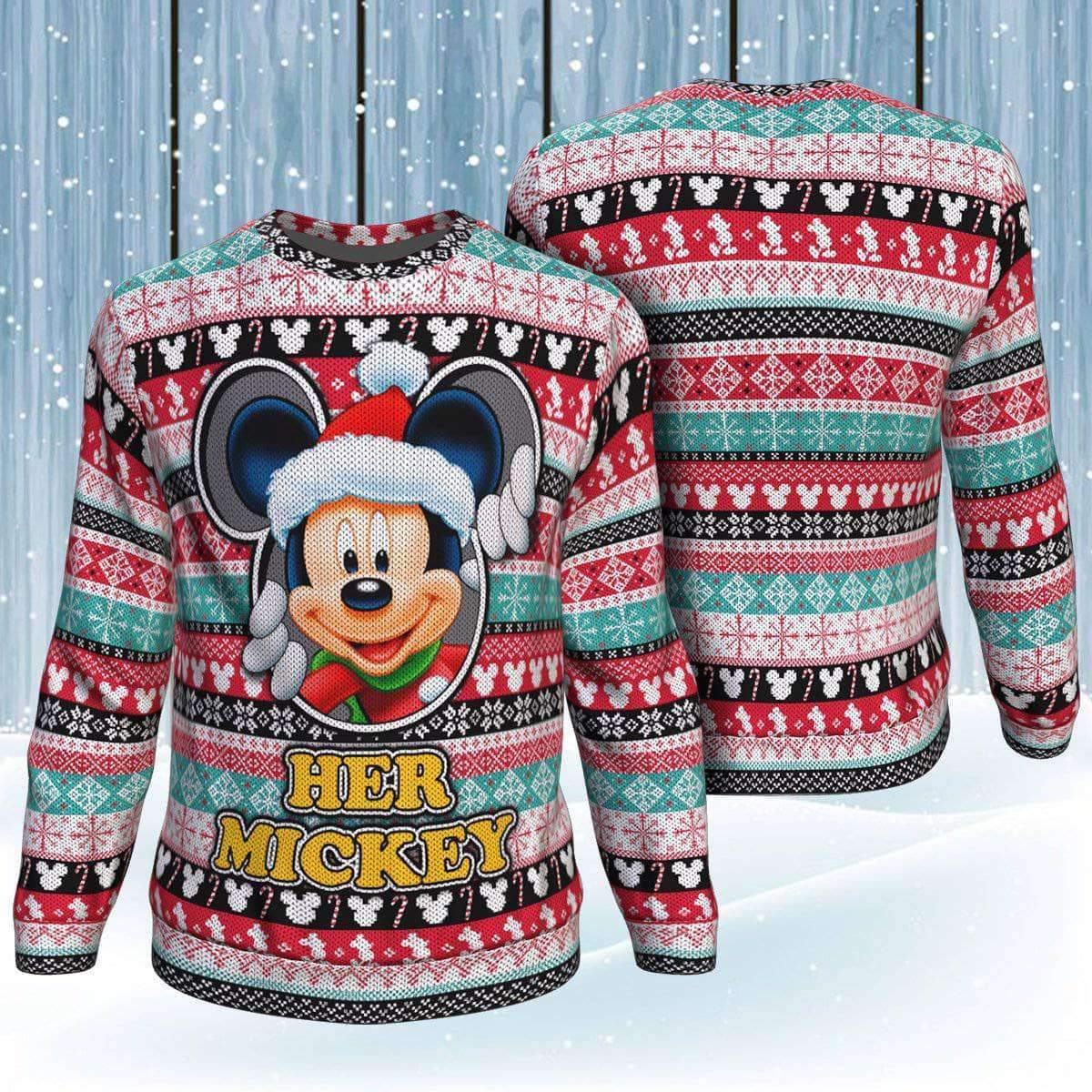 DN Christmas Sweater MK Mouse Her MK Christmas Pattern Red Green Black Ugly Sweater