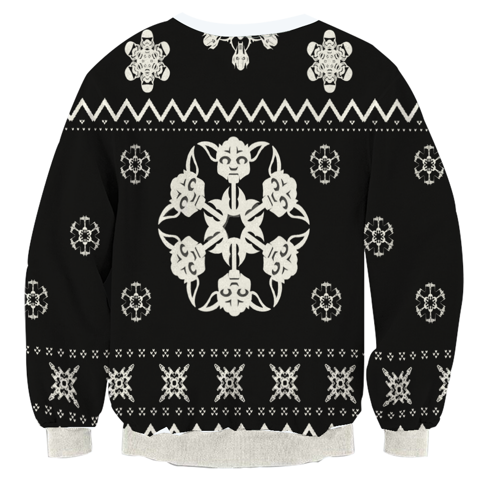 SW Sweater Christmas Snowflakes Sith Grogu Black White Ugly Sweater