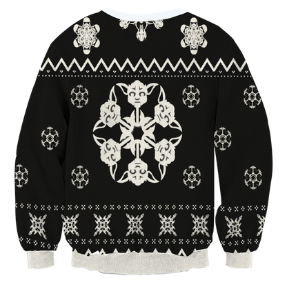 SW Sweater Christmas Snowflakes Sith Grogu Black White Ugly Sweater