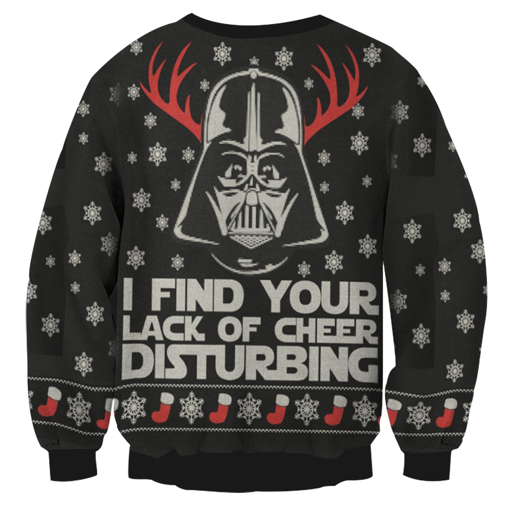 SW Ugly Sweater I Find you Lack Of Cheer Disturbing Sith Reindeer Black Sweater