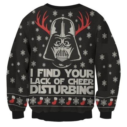 SW Ugly Sweater I Find you Lack Of Cheer Disturbing Sith Reindeer Black Sweater