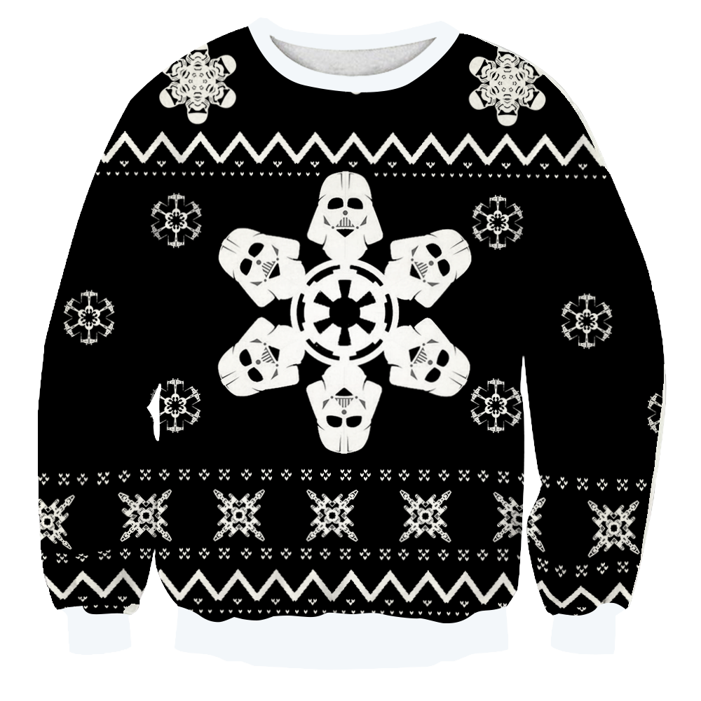 SW Sweater Christmas Snowflakes Sith Grogu Black White Ugly Sweater