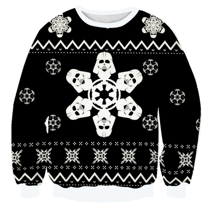 SW Sweater Christmas Snowflakes Sith Grogu Black White Ugly Sweater