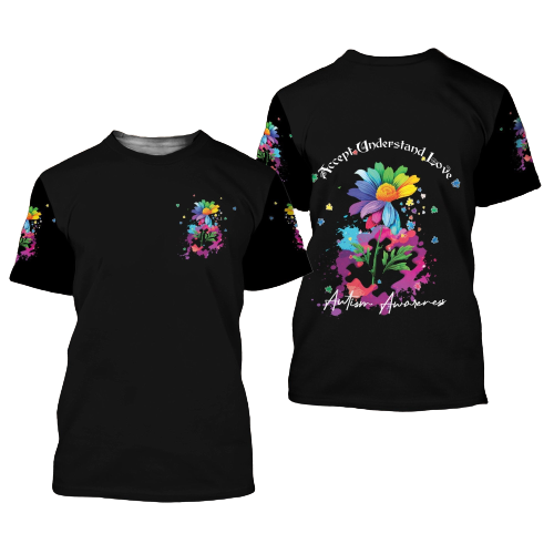 Unifinz Autism Awareness Hoodie Colorful Flower Accept Understand T-shirt Autism Shirt Autism Apparel 2025