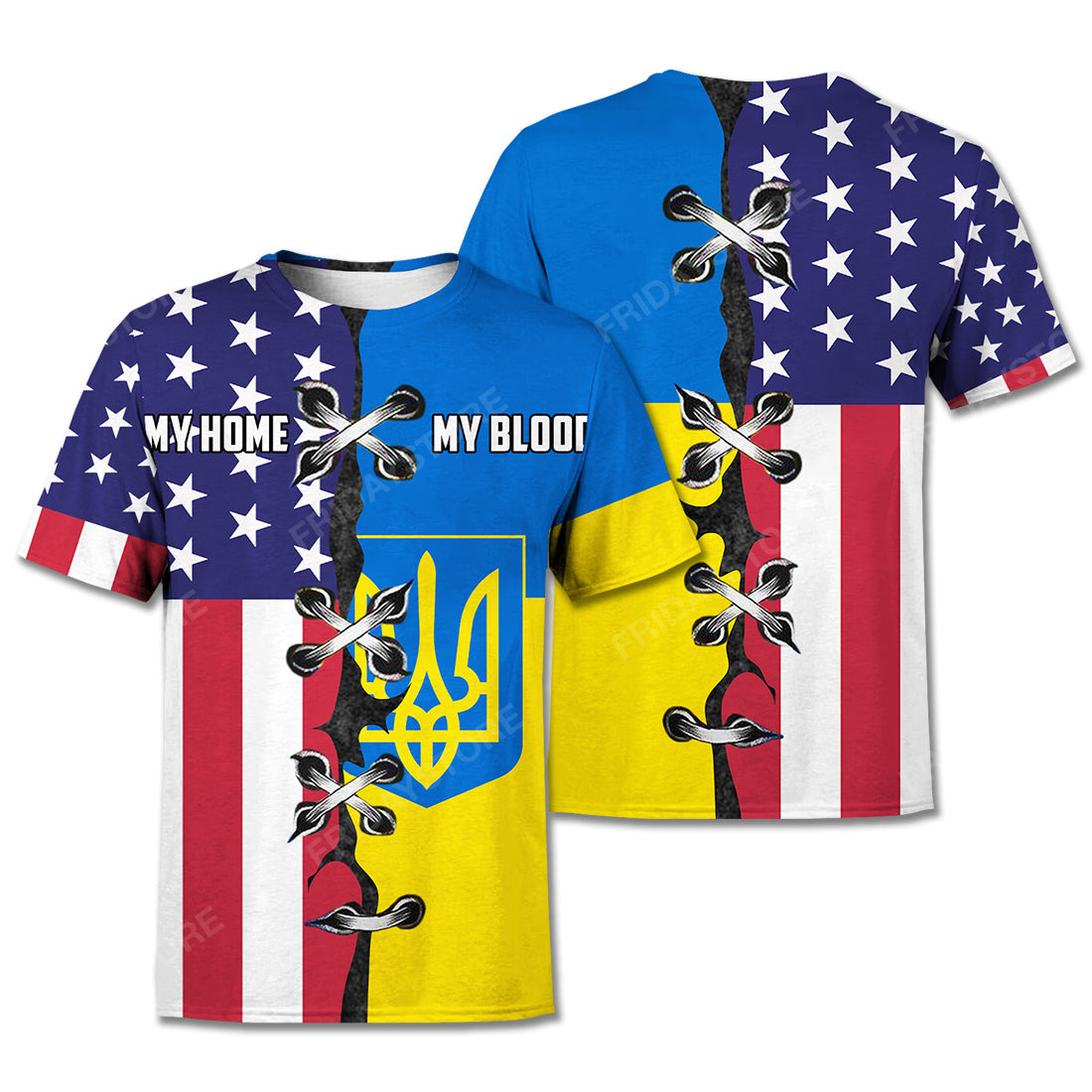 Ukraine T-Shirt Ukraine And America Flag My Home My Blood Hoodie Ukraine Hoodie